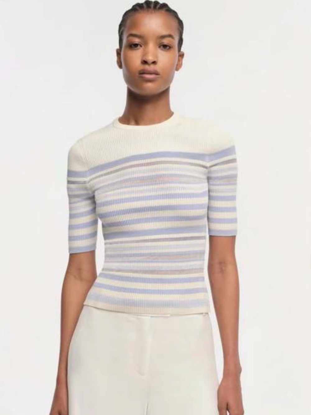 Simkhai Elena French-Blue Stripe Short Sleeve Top Size M
